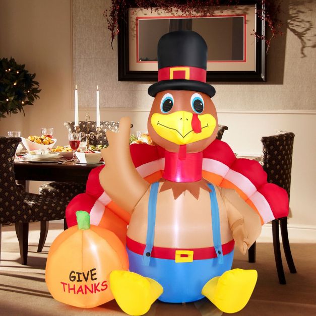 6 Feet Inflatable Thanksgiving Turkey with Pumpkin and LED Lights