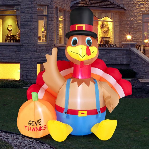 6 Feet Inflatable Thanksgiving Turkey with Pumpkin and LED Lights