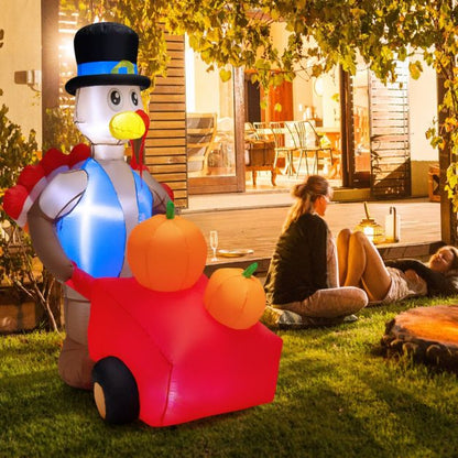 6 Feet Lighted Thanksgiving Inflatable Turkey Pushing Pumpkin Cart