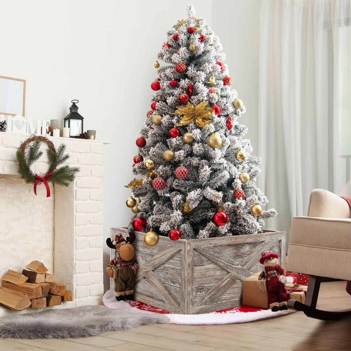 Christmas Tree Box Stand with Hook and Loop Fasteners-Grey-L