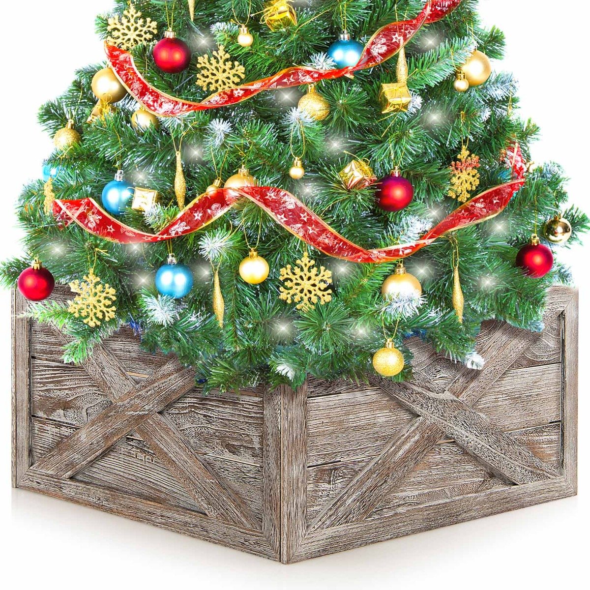 Christmas Tree Box Stand with Hook and Loop Fasteners-Grey-L