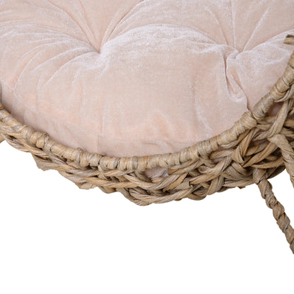 PawHut Wicker Cat Bed, Ball-Shaped Rattan Elevated Cat Basket with Three Tripod Legs, Cushion, Natural Wood Finish