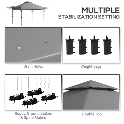 5 x 3(m) Pop Up Gazebo With Extend Dual Awnings 1 Person Easy up Marquee Party Tent with 1-Button Push, Height Adjustable Instant Shelter - Grey