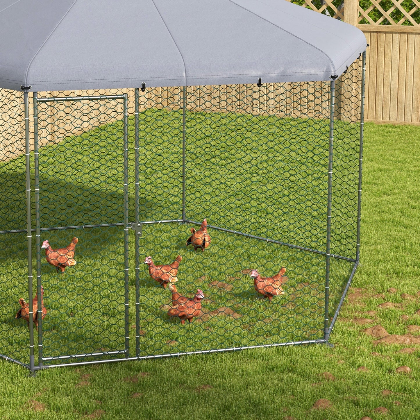 PawHut 4 x 3.5 x 2.6m Chicken Coop for 10-15 Chickens, Hens, Rabbits, Ducks, Outdoor Garden Chicken Run