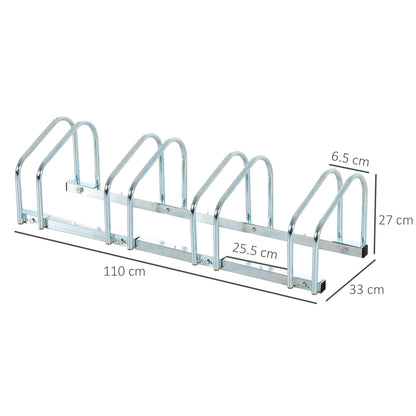 HOMCOM Bike Stand Parking Rack Floor or Wall Mount Bicycle Cycle Storage Locking Stand (4 Racks, Silver)
