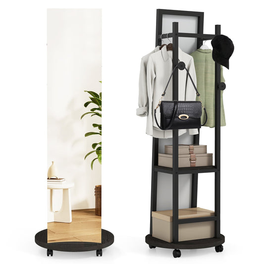 Coat Rack with Full Length Mirror Freestanding Coat Tree in Black