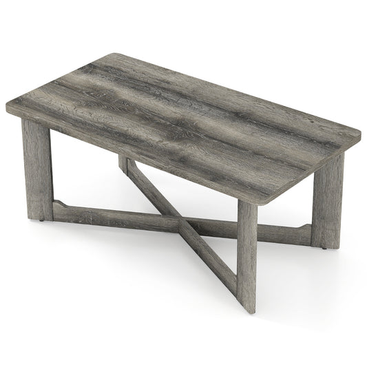 Coffee Table Rectangle Center Table with X-Shaped Base-Grey