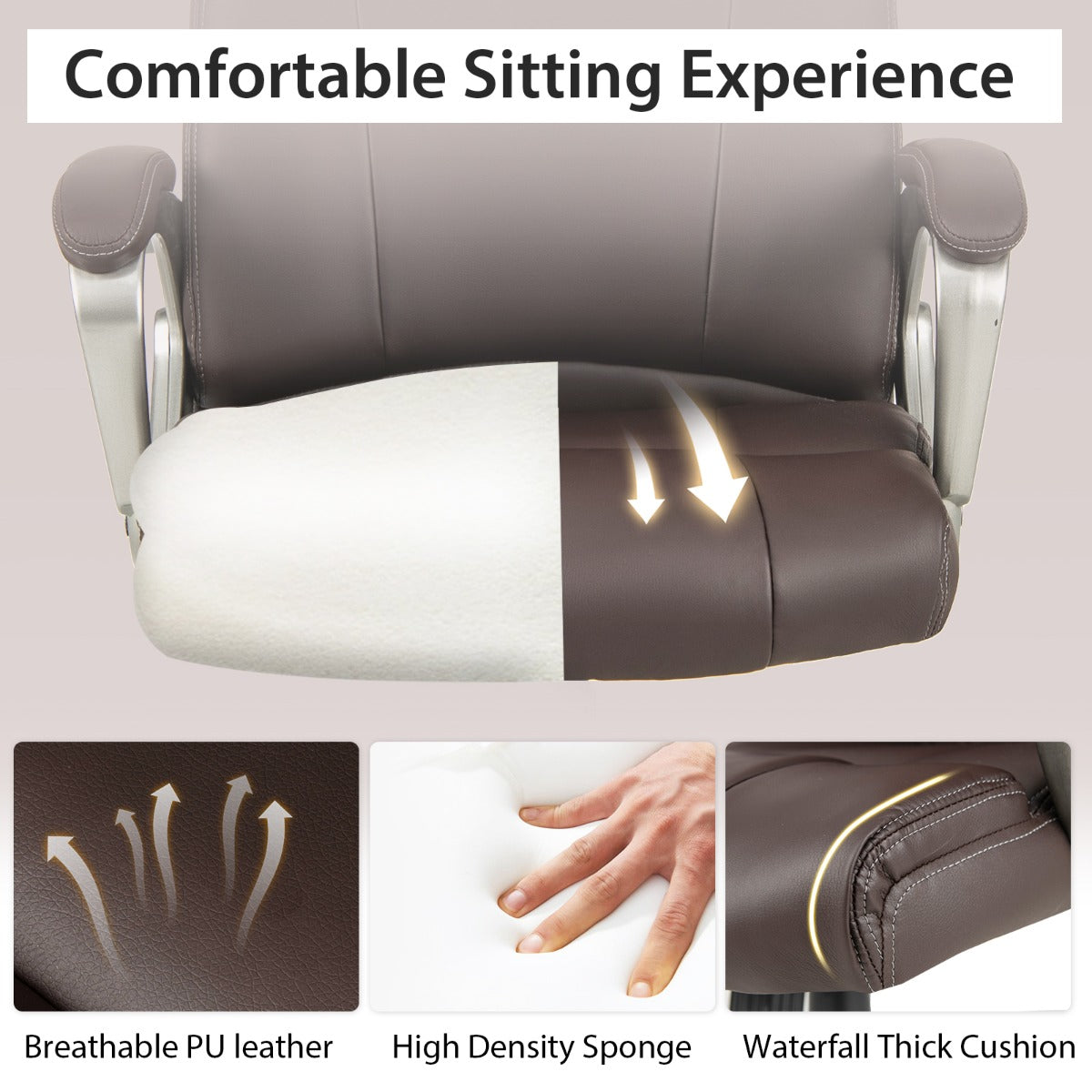 Swivel Ergonomic Office Chair Computer Desk Chair with Wheels-Brown