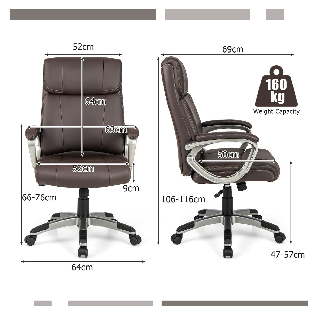 Swivel Ergonomic Office Chair Computer Desk Chair with Wheels-Brown