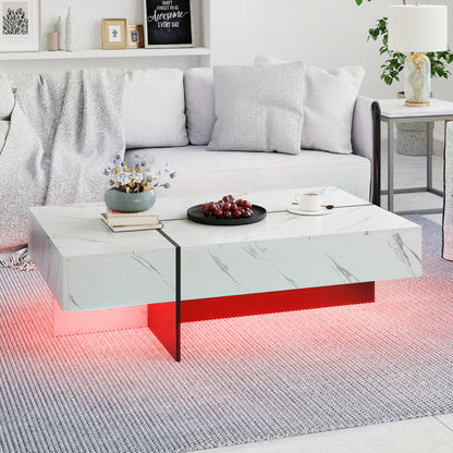 Coffee Table High-Gloss Accent Table with 3 Storage Drawers-White