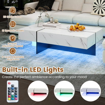Coffee Table High-Gloss Accent Table with 3 Storage Drawers-White