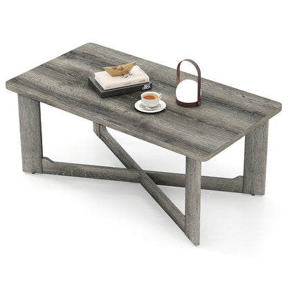 Coffee Table Rectangle Center Table with X-Shaped Base-Grey