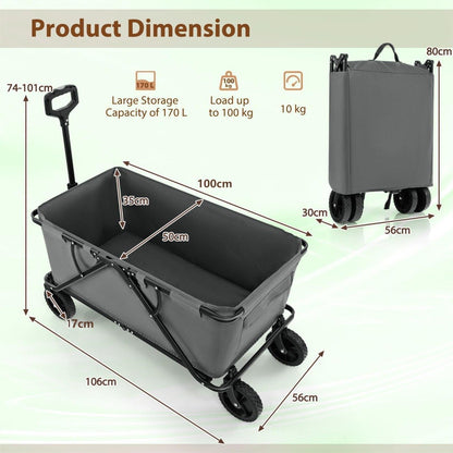 Collapsible Foldable Wagon Cart with Adjustable Handlebar-Grey
