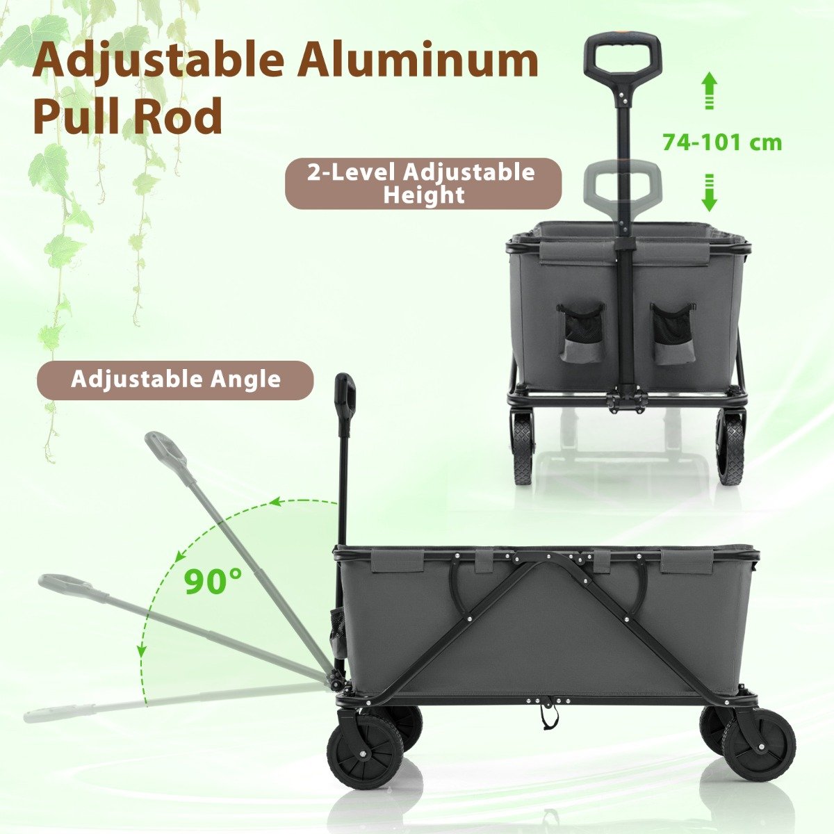 Collapsible Foldable Wagon Cart with Adjustable Handlebar-Grey