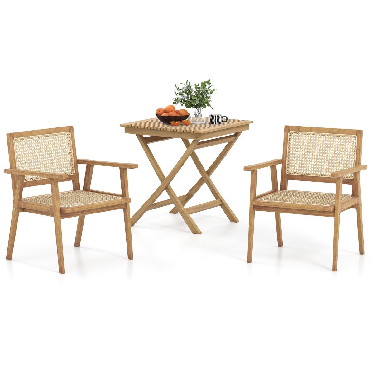Comfortable Wood Dining Chair with Curved Backrest for Backyard Porch Balcony