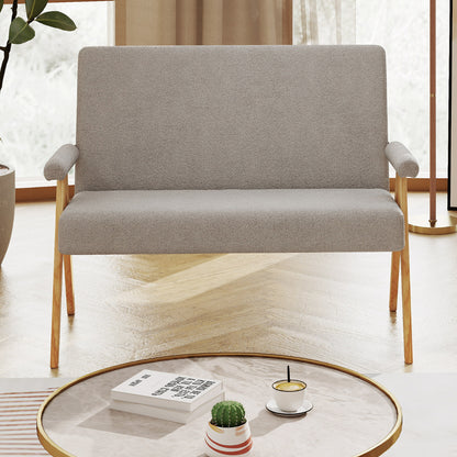 Comfy Upholstered Sherpa Couch with Armrests and Wooden Legs-Grey