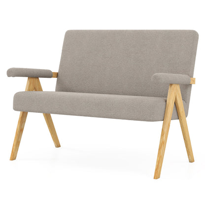 Comfy Upholstered Sherpa Couch with Armrests and Wooden Legs-Grey