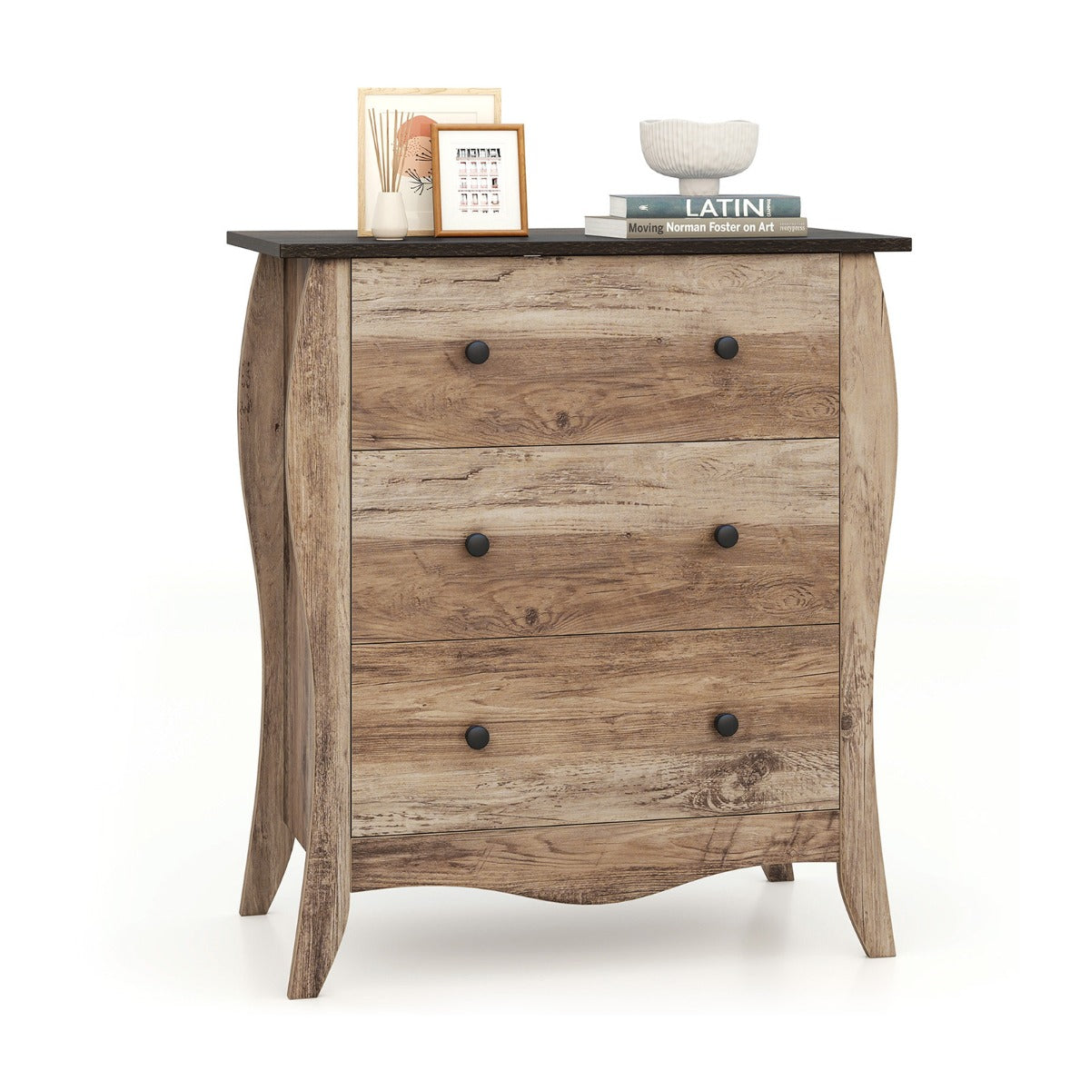 Closet Storage Organizer with 3 Folding Fabric Drawers and Anti-tipping Kit-Brown