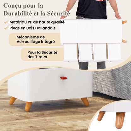 4-Drawer Dresser with Removable Organizer Tray and Solid Wood Legs-White