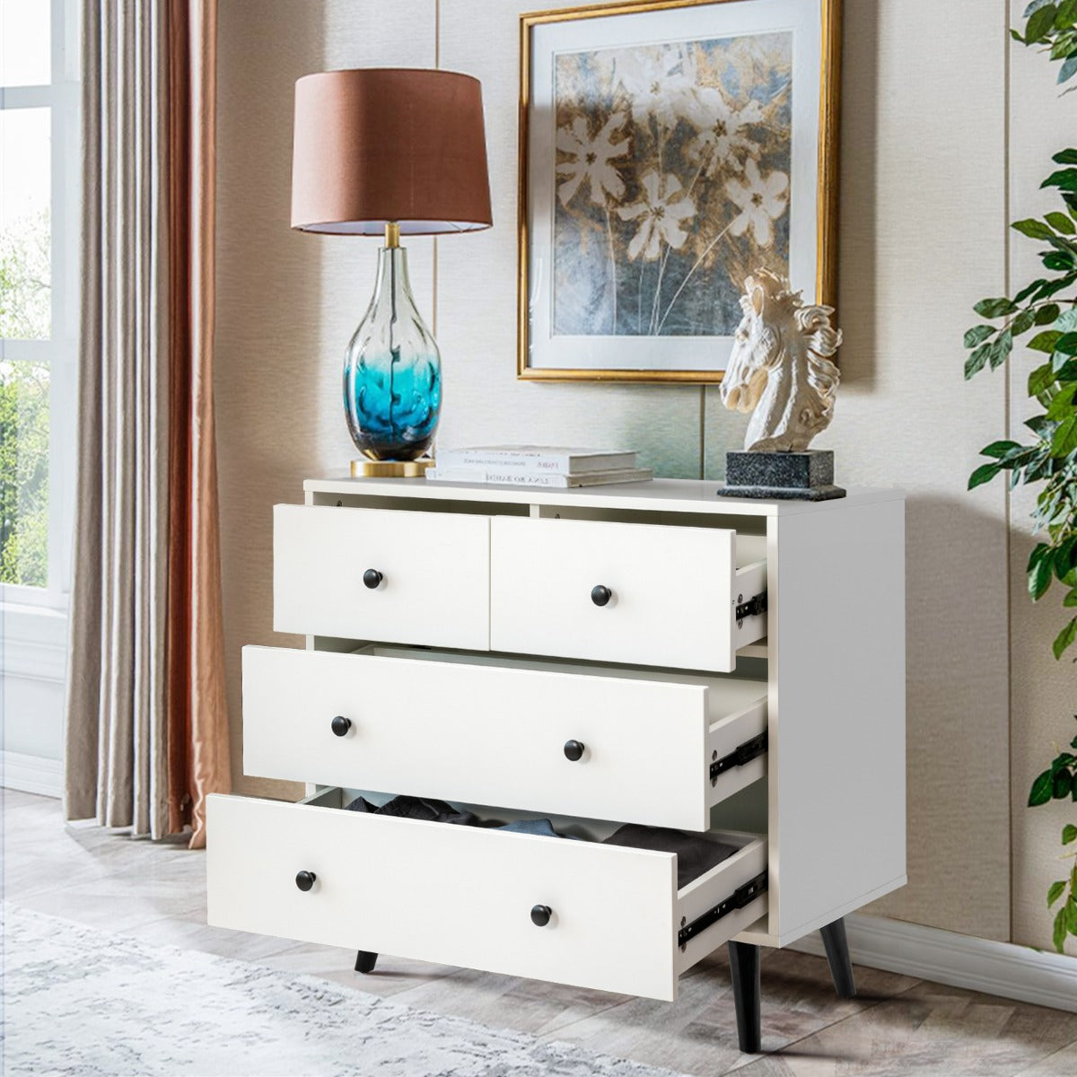4-Drawer Dresser Modern Storage Chest Cabinet with Handles-White