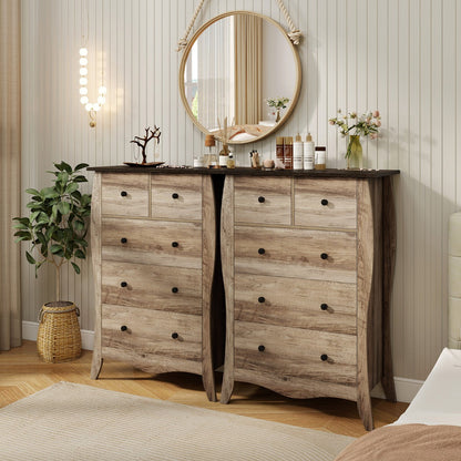 Farmhouse Chest of Drawers with 5 Folding Fabric Drawers and Anti-tipping Kit-Brown