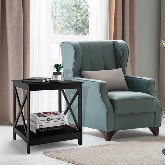 Compact Nightstand with X-shape Design and 4 Solid Legs-Black