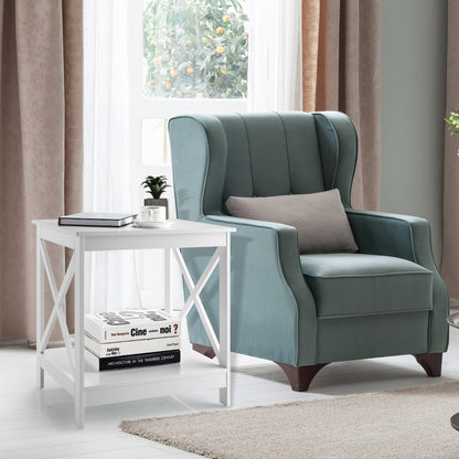 Compact Nightstand with X-shape Design and 4 Solid Legs-White