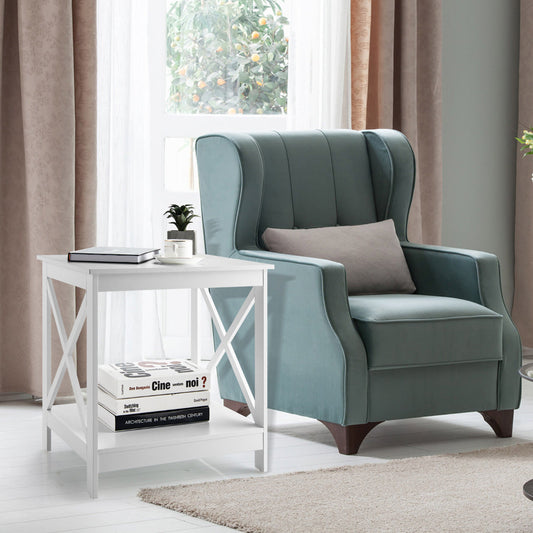 Compact Nightstand with X-shape Design and 4 Solid Legs-White