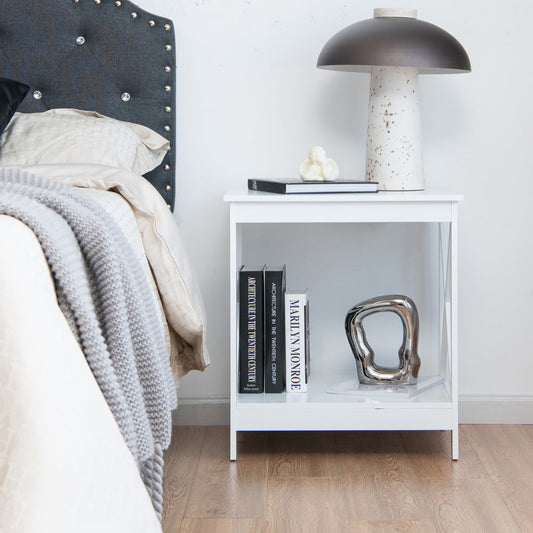 Compact Nightstand with X-shape Design and 4 Solid Legs-White