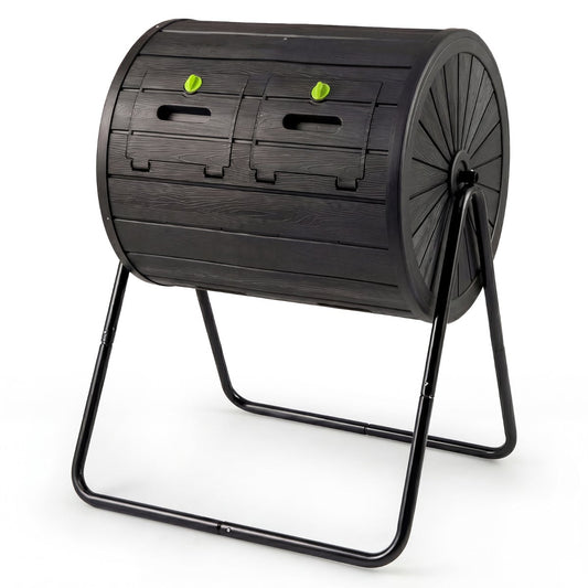142  Large Outdoor Compost Tumbler with Dual Chambers-Black