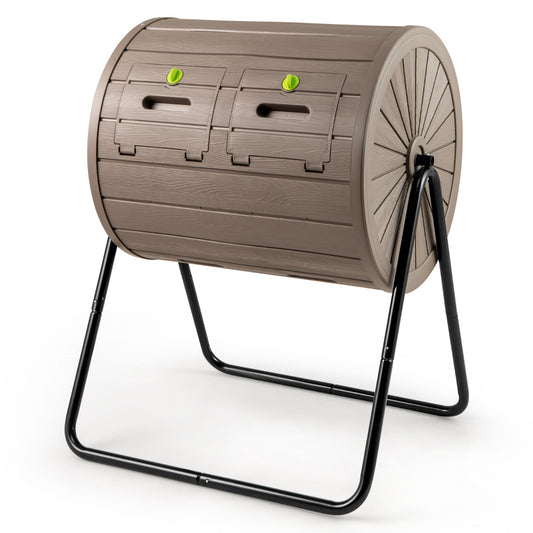 142  Large Outdoor Compost Tumbler with Dual Chambers-Coffee