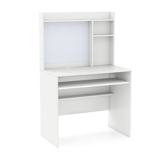 Computer Desk with Magnetic Bulletin Board and Keyboard Tray in White