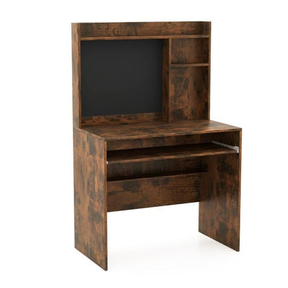 Computer Desk with Magnetic Bulletin Board and Keyboard Tray-Rustic Brown