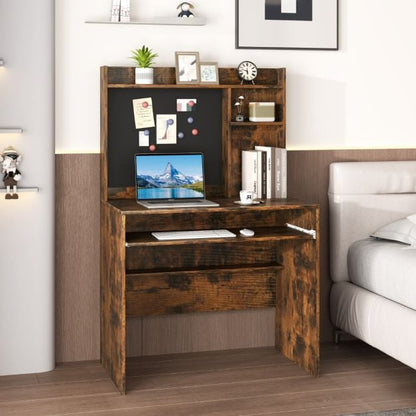Computer Desk with Magnetic Bulletin Board and Keyboard Tray-Rustic Brown