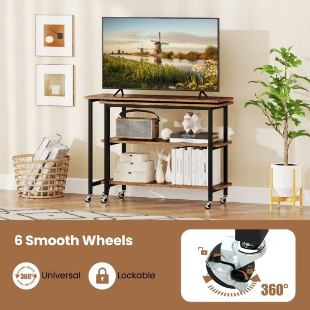 360° Free Rotating Sofa Side Table with Swivel and Sliding Tabletop-Rustic Brown
