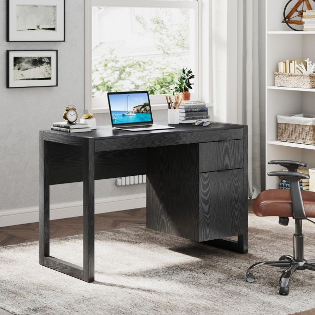 Modern Computer Desk Writing Workstation with Cabinet and Drawer-Black