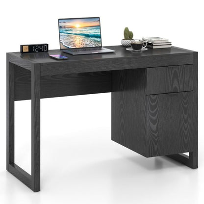 Modern Computer Desk Writing Workstation with Cabinet and Drawer-Black