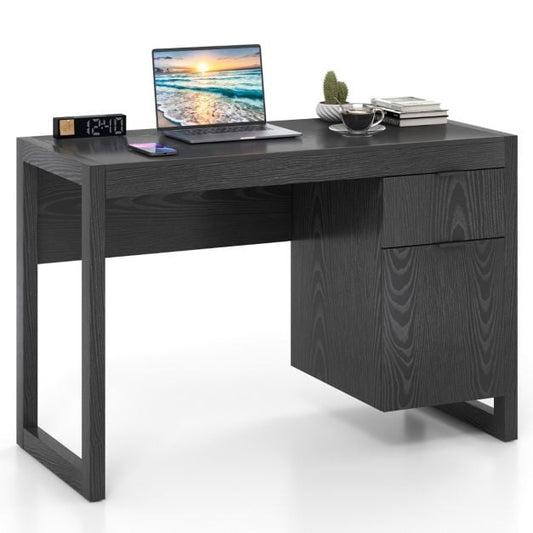 Modern Computer Desk Writing Workstation with Cabinet and Drawer-Black