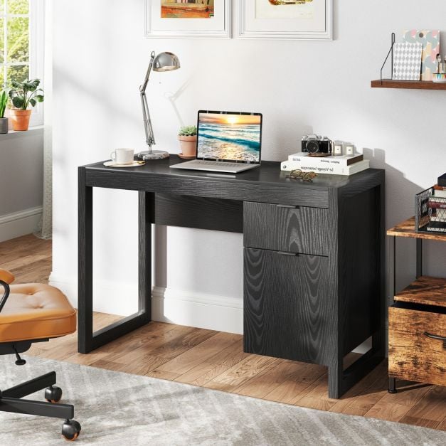 Modern Computer Desk Writing Workstation with Cabinet and Drawer-Black