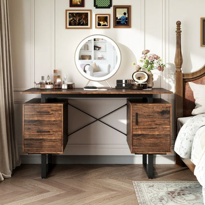Computer Desk with Floating Desktop and Dual Drawers-Rustic Brown