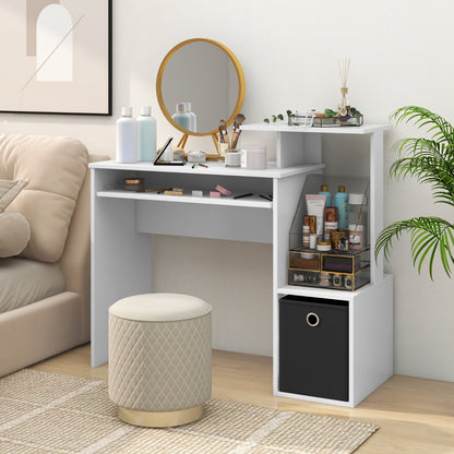 Space-saving Computer Desk with Open Shelf and Fabric Storage Drawer-White