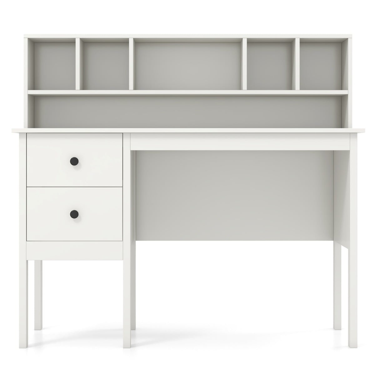 Computer Desk with Power Outlets and 5-Cubby Hutch-White