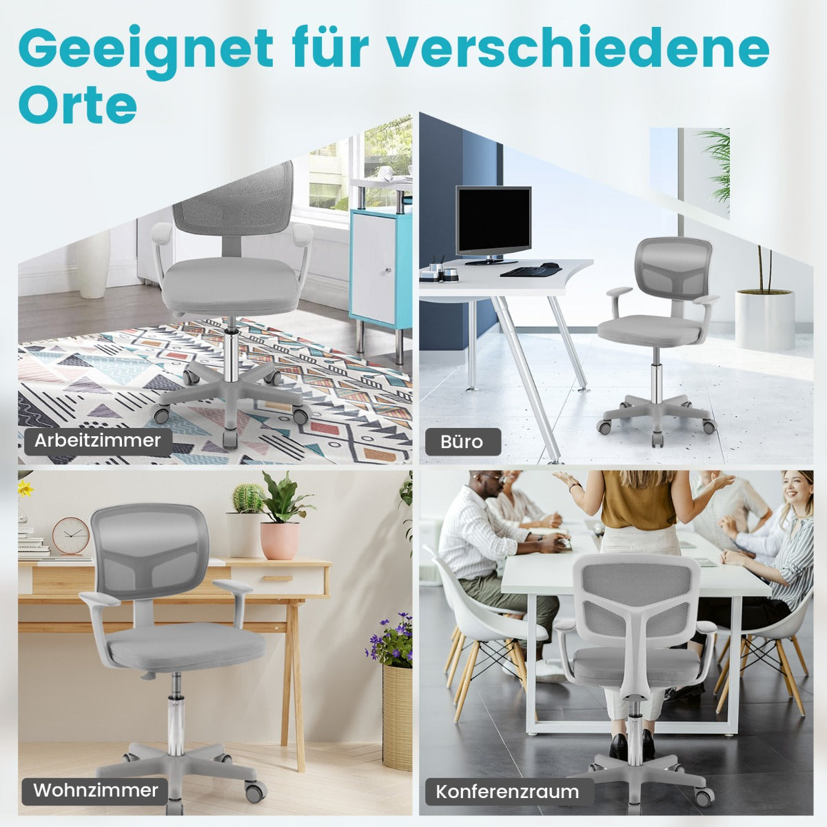 Adjustable Desk Chair with 5 Rolling Casters for Kids-Gray