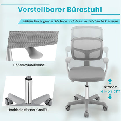 Adjustable Desk Chair with 5 Rolling Casters for Kids-Gray