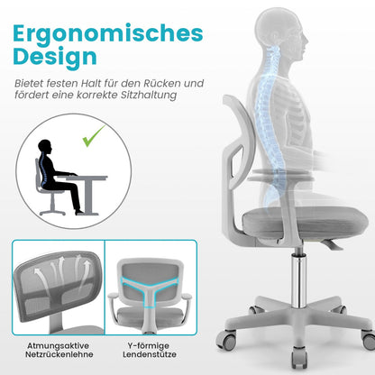 Adjustable Desk Chair with 5 Rolling Casters for Kids-Gray