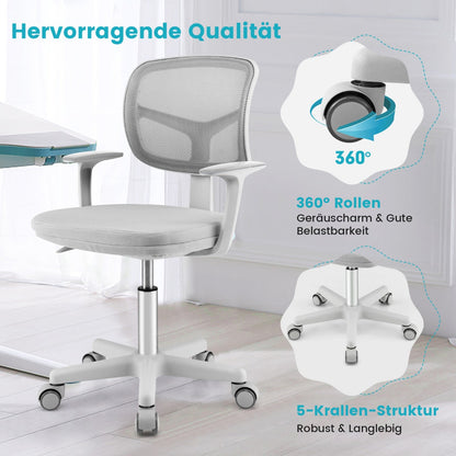 Adjustable Desk Chair with 5 Rolling Casters for Kids-Gray