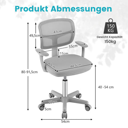 Adjustable Desk Chair with 5 Rolling Casters for Kids-Gray