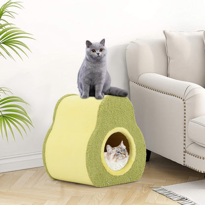 Avocado Shaped Cat House Cute Shelter with Jute Scratching Post Round Cat Hole Compact Condo with Scratching Post 35 x 33 x 40 cm Green