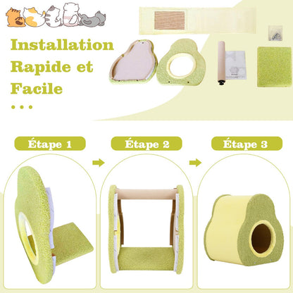 Avocado Shaped Cat House Cute Shelter with Jute Scratching Post Round Cat Hole Compact Condo with Scratching Post 35 x 33 x 40 cm Green