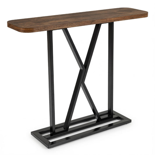 100 cm Rectangular Console Table with Geometric Metal Frame-Rustic Brown